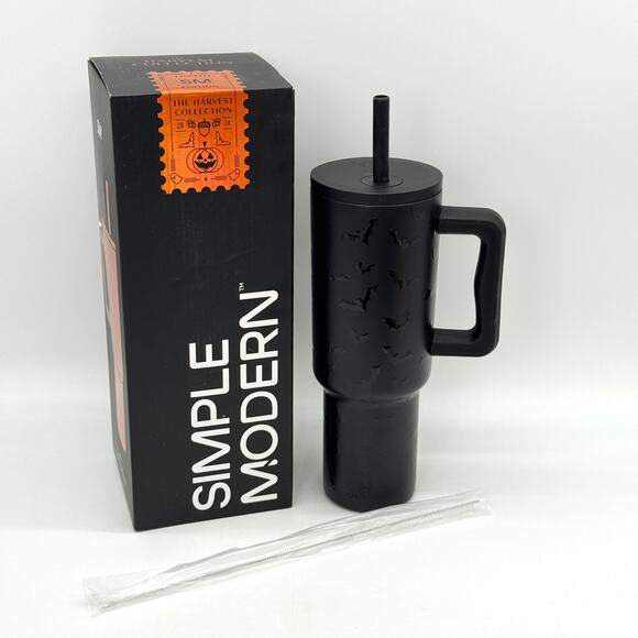 Simple Modern 2024 Halloween Trek Signature 40oz Spooky Black Bats Tumbler NEW - Picture 1 of 10